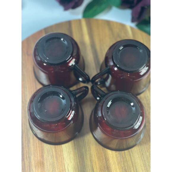 Vintage Arcoroc France Ruby Red Glass 4 Cups–Elegant Mid-Century Drinkware - Picture 7 of 11